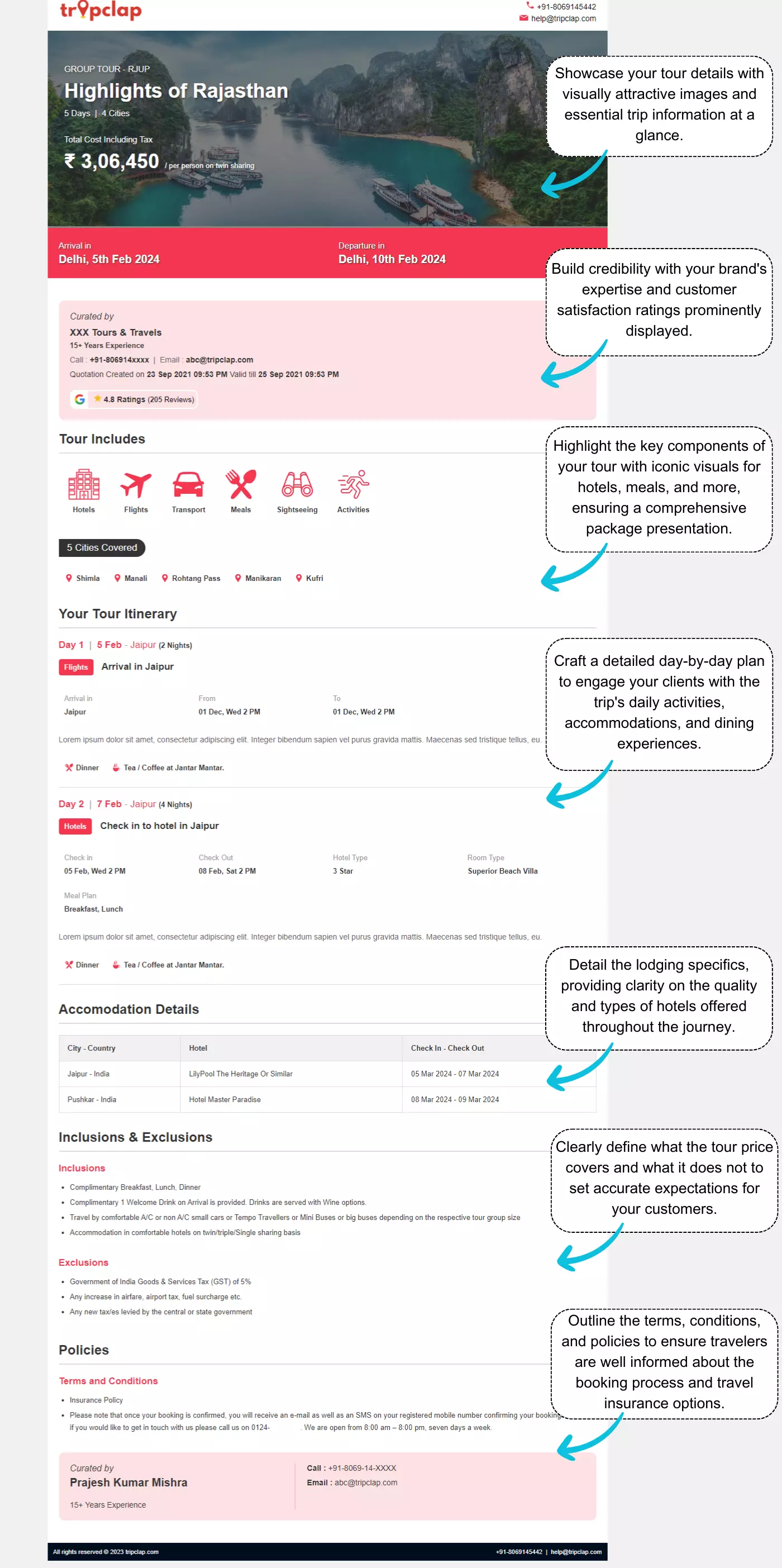 Itinirary builder structure